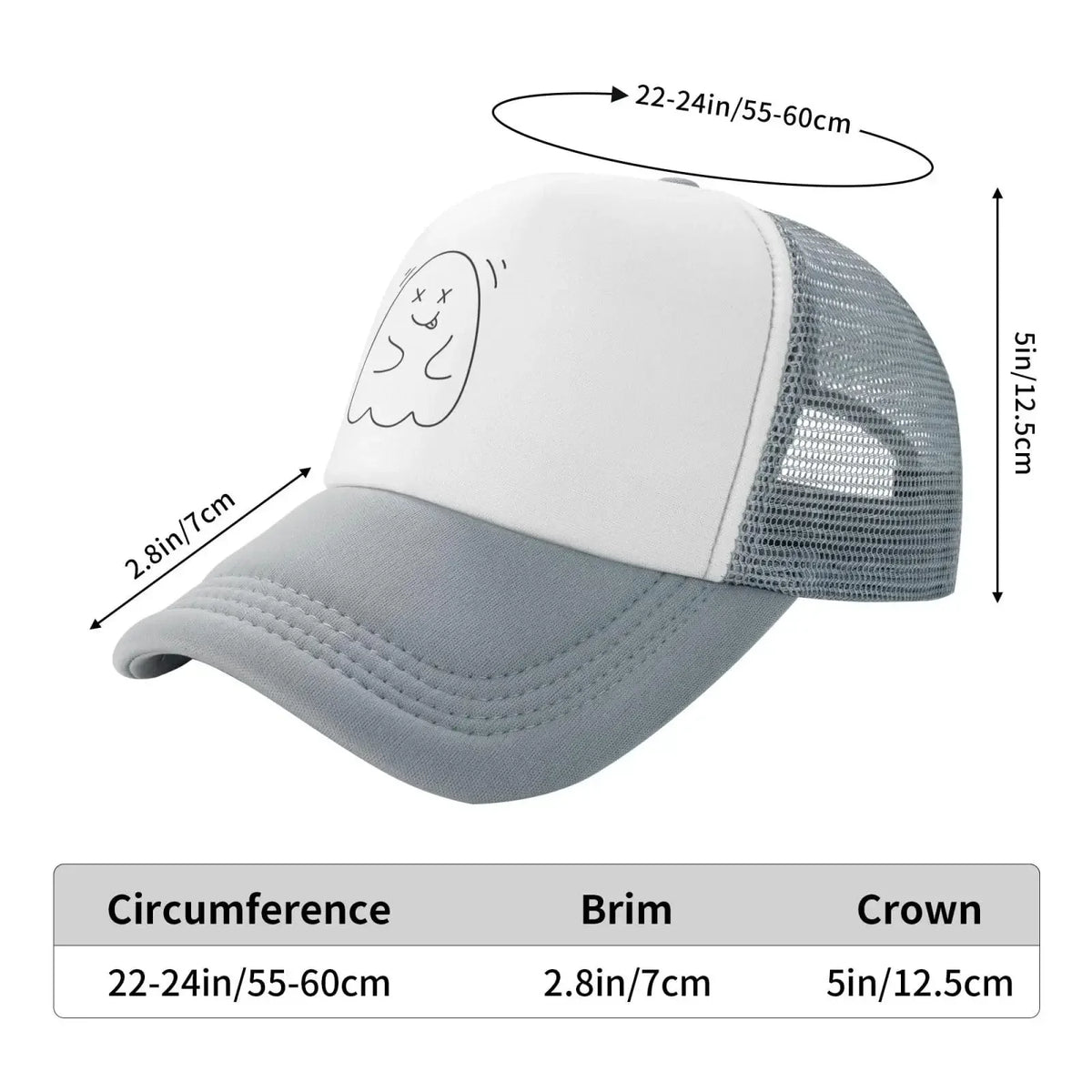 New Mesh Dad Hat Adjustable Washed Cute Ghost Gray Baseball Cap