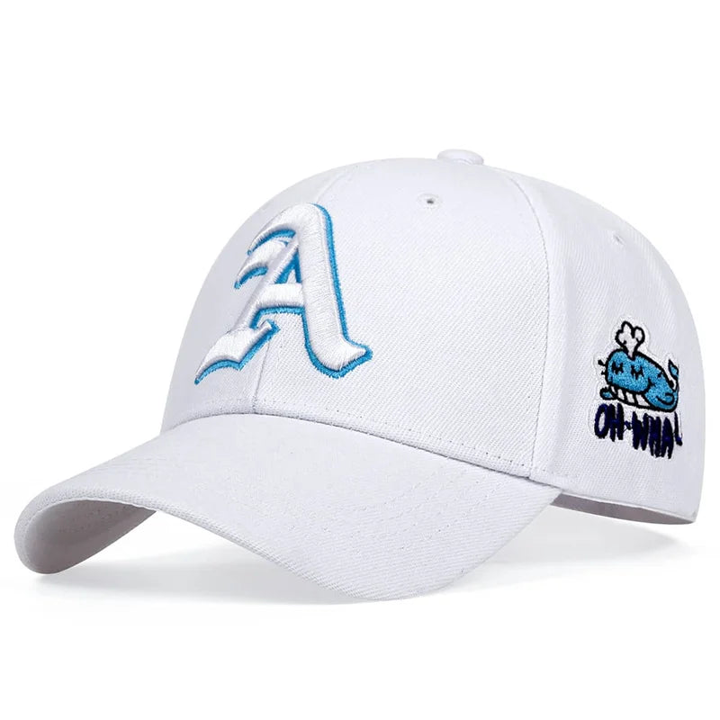 Unisex Gothic Letter A Side Whale Embroidery Baseball Caps