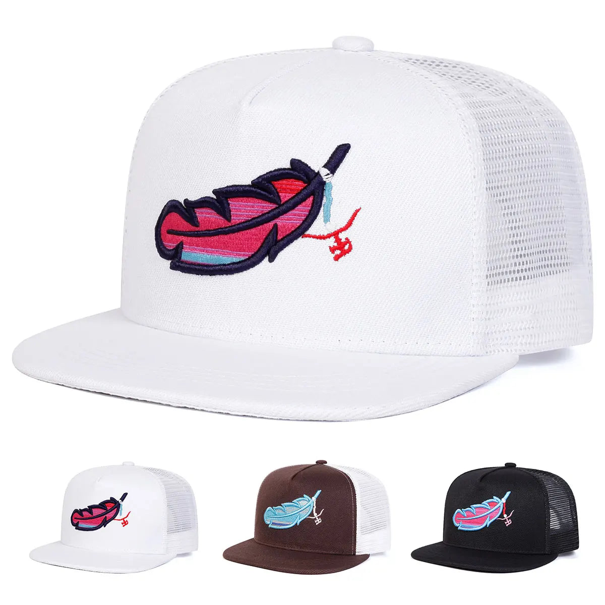 Unisex Colorful Feather Embroidery Hip-hop Snapback Caps