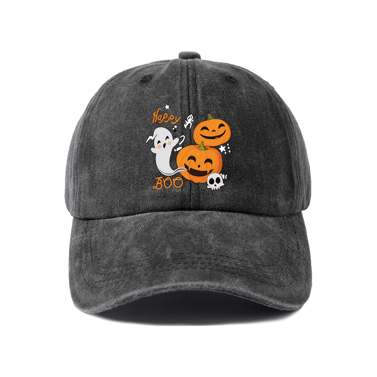 Vintage Washed Happy Boo Pumpkin Ghost Graphic Baseball Cap
