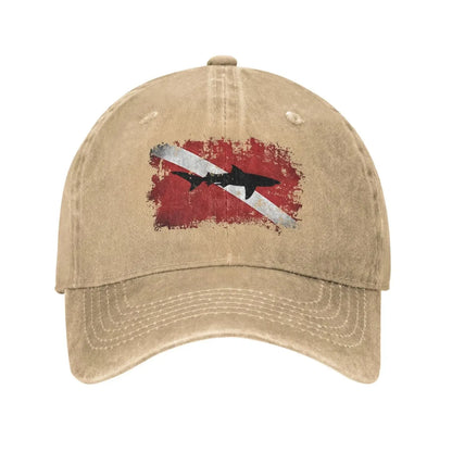 Vintage Shark Scuba Dive Flag Retro Sports Denim Cap Baseball Hat