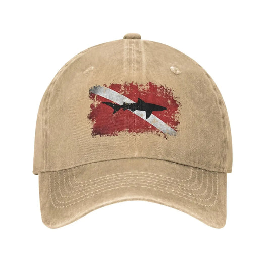 Vintage Shark Scuba Dive Flag Retro Sports Denim Cap Baseball Hat