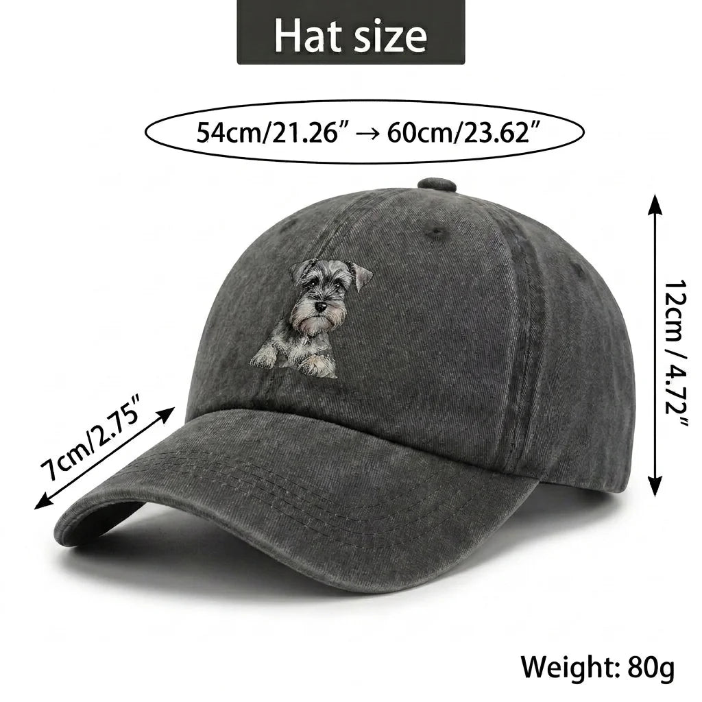 Schnauzer Print Vintage Washed Baseball Cap