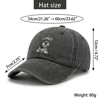 Schnauzer Print Vintage Washed Baseball Cap