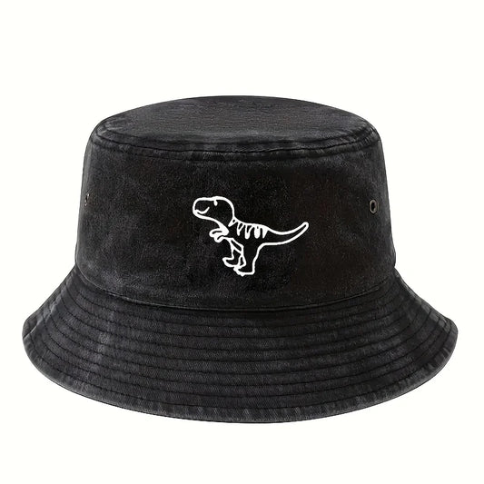Bucket Hat Retro Washed Hat Flat Top Sunshade Hat Dinosaur Print