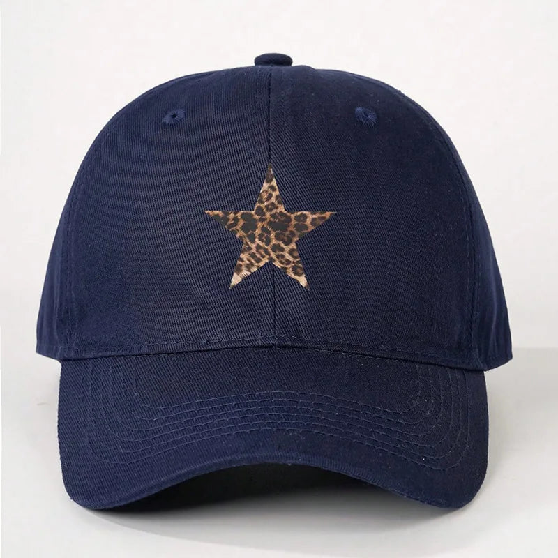 Leopard Print Star Soft Cotton Baseball Cap Unisex