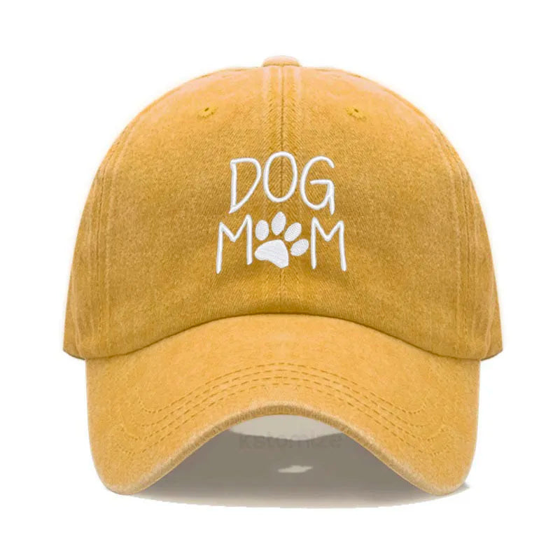 Vintage Washed Cotton DoG MOM Embroidery Baseball Cap For Men Women