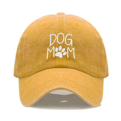 Vintage Washed Cotton DoG MOM Embroidery Baseball Cap For Men Women