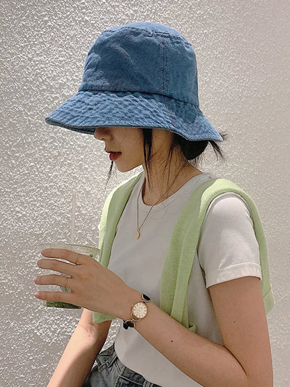 Retro Washed Cowboy Bucket Hat Women Men Wide Brim Sunhat Spring Summer