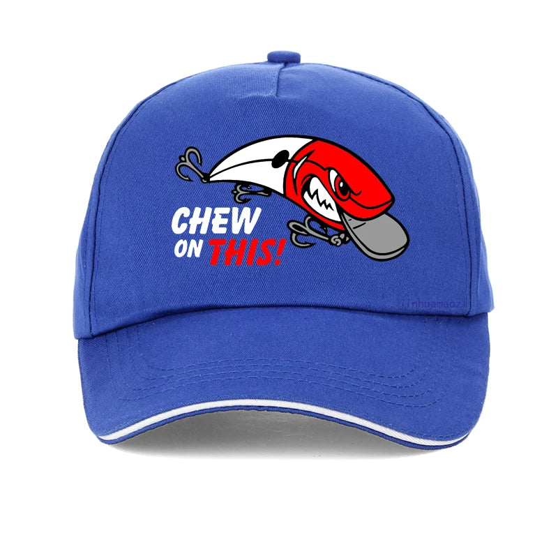 Outdoor Men Fishing Hat Cartoon Funny Chew On This Baseball Cap