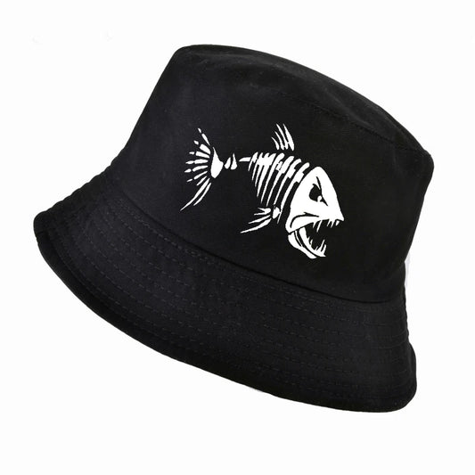 Men Outdoor Fishing Cap Bucket Hat Golf Hunting Caps With Cartoon Fish Bones