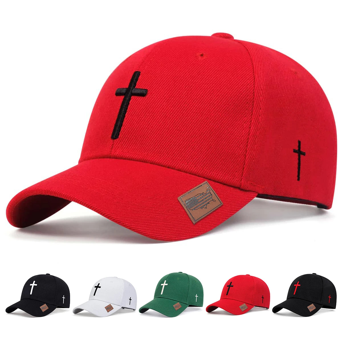 Unisex Cross Embroidery American Flag Label Baseball Caps