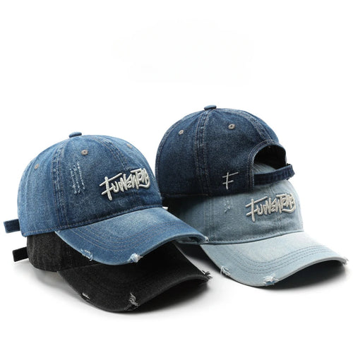 Denim Letter Embroidered Cap Outdoor Sports Mens Travel Sun Hat Baseball Cap
