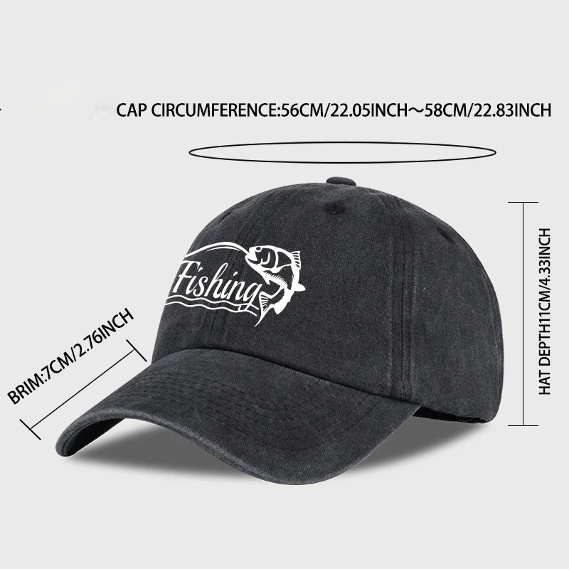Classic Fishing Quote Print Washed Baseball Cap