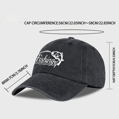 Classic Fishing Quote Print Washed Baseball Cap