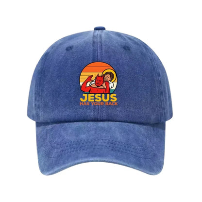 JESUS HAS YOUR BACK Printed Washed Cotton Adjustable Baseball Cap