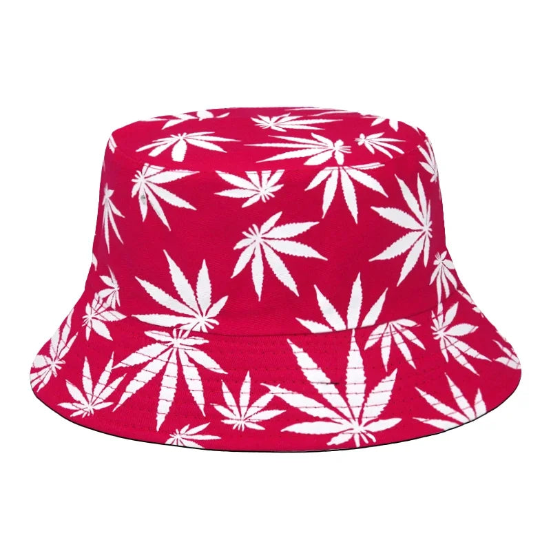Summer Autumn Sun Bucket Hats Women Men Weed Print Hat