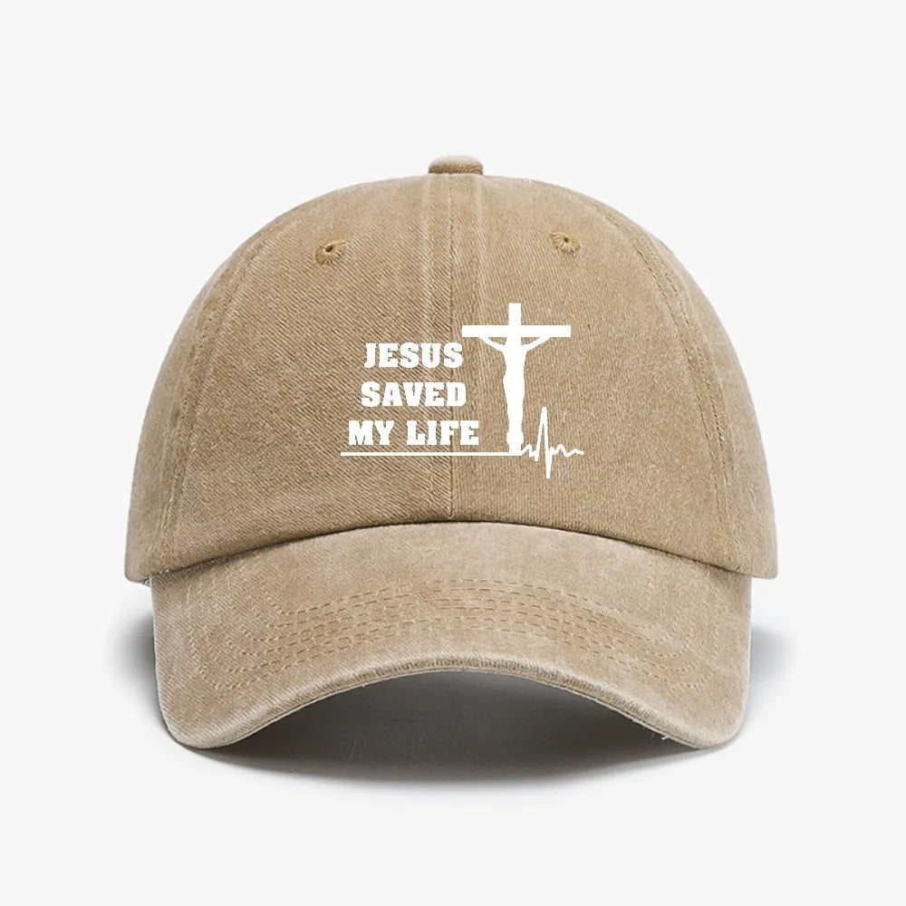 Jesus Saved My Life Hat Christian Washed Denim Baseball Cap