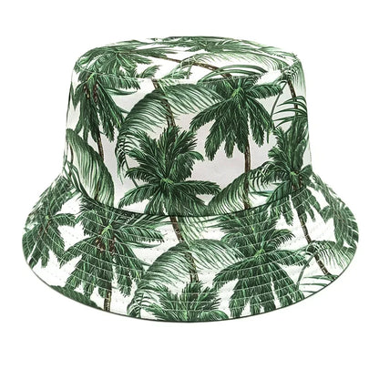 Fashion Bucket Hat Coconut Tree Printing Pattern Fisherman Hats Panama Cap