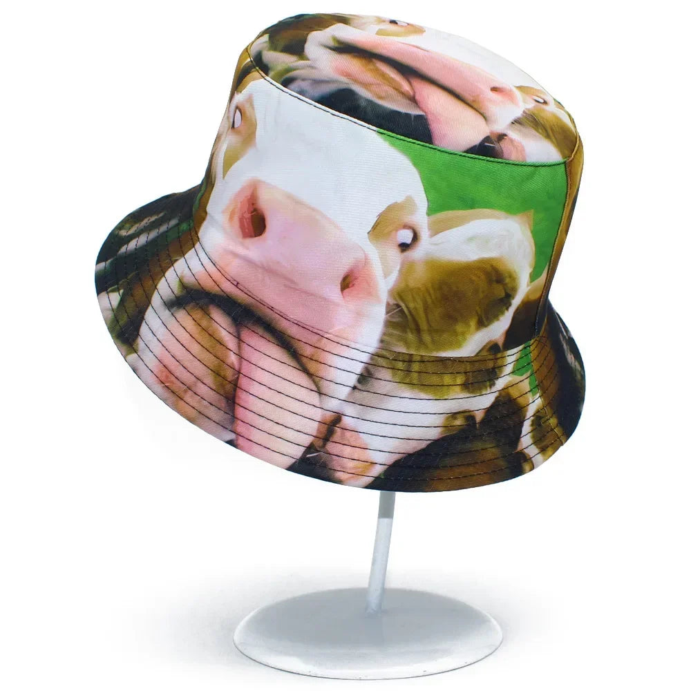 Creative Funny Cow Print Bucket Hat
