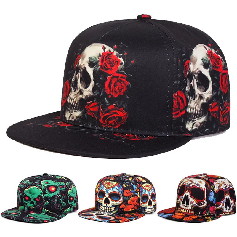 Flat Brimmed Hat Printed Skeleton Street Skateboarding Hip Hop Hat Snapback Hat