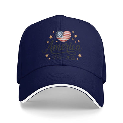 Flag Heart 1776 2026 July 4th 250th Birthday Sun Baseball Cap