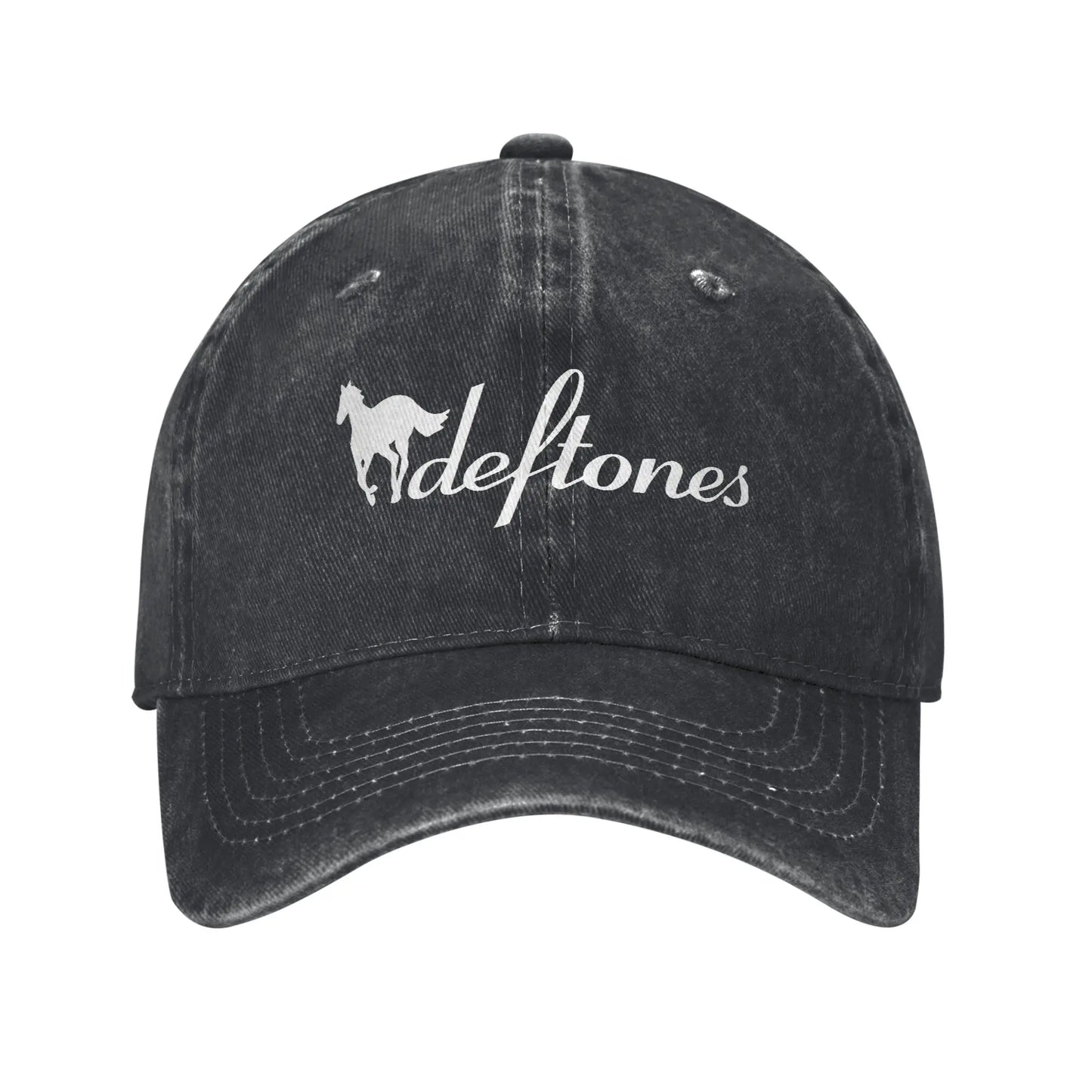 Retro Deftones Baseball Caps Unisex Style Distressed Cotton Snapback Cap White Pony