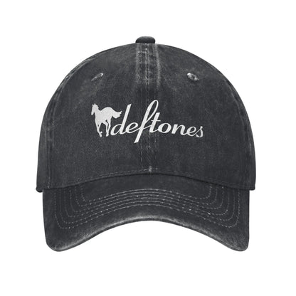 Retro Deftones Baseball Caps Unisex Style Distressed Cotton Snapback Cap White Pony