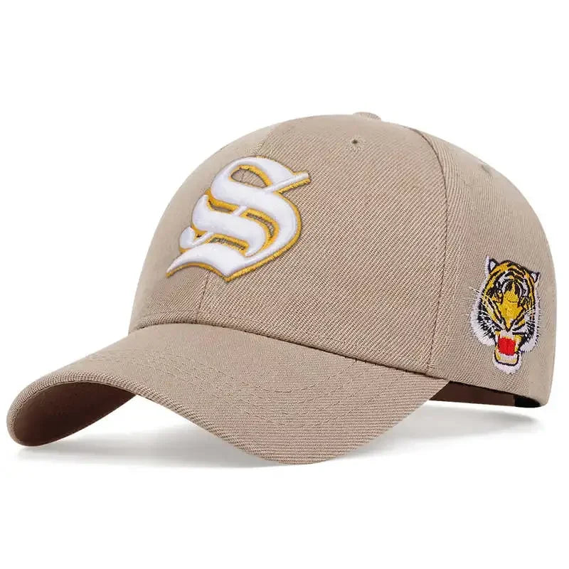 Unisex S Letter Side Tiger Embroidery Baseball Caps