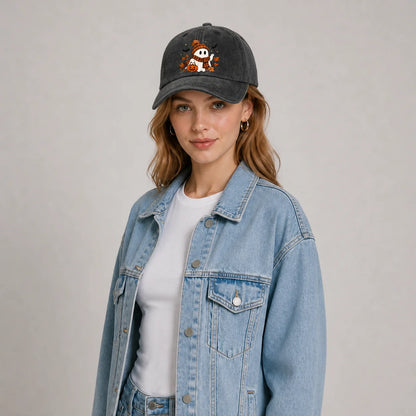 Scarf Ghost And Pumpkin Graphic Baseball Cap