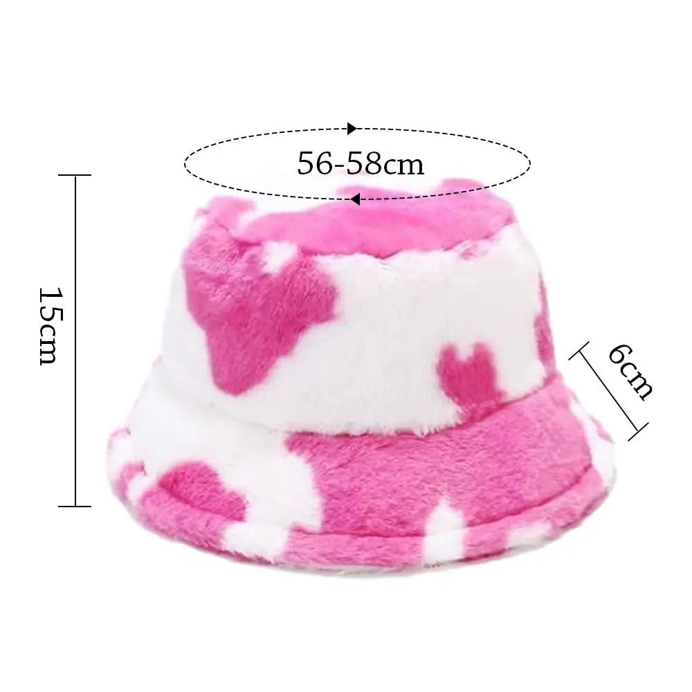 Outdoor Cow Stripe Bucket Hat Warm Fisherman Cap Casual Soft Panama Hat Men Women