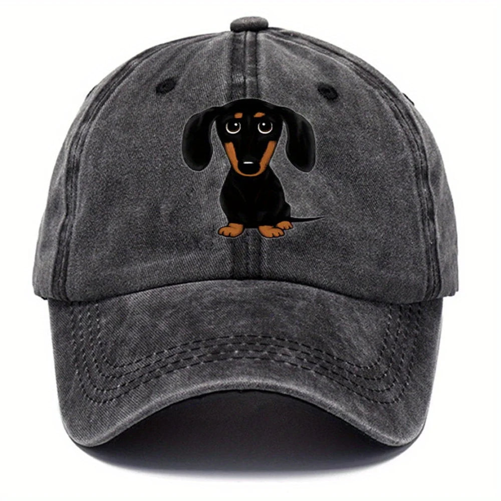 Retro Washed Baseball Cap With Dachshund Print