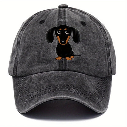 Retro Washed Baseball Cap With Dachshund Print