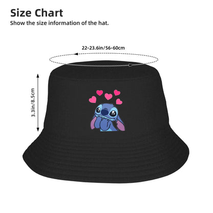 Trendy Stitch Falling in Love Bucket Hat Woman Packable Outdoor Lilo and Stitch