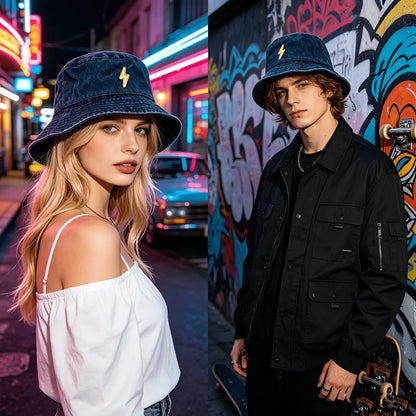 Lightning Bolt Print Distressed Bucket Hat