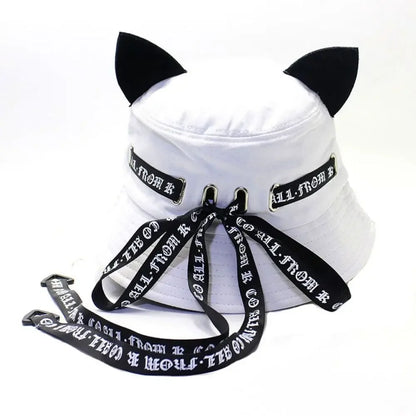 New Cute Cat Ears Bucket Hats Women Streamer Fisherman Hat Casual Panama Outdoor