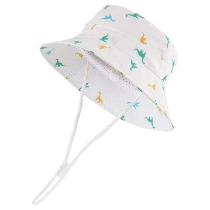 Dinosaur Wide Brim Summer Outdoor Hat Cotton Bucket Hat With Chin Strap