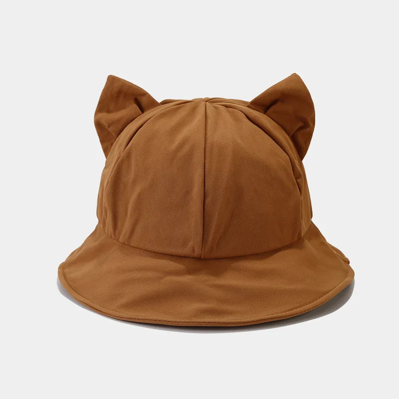 New Cartoon Cat Ear Bucket Hat Cap For Girl Sun Hat Women Korean