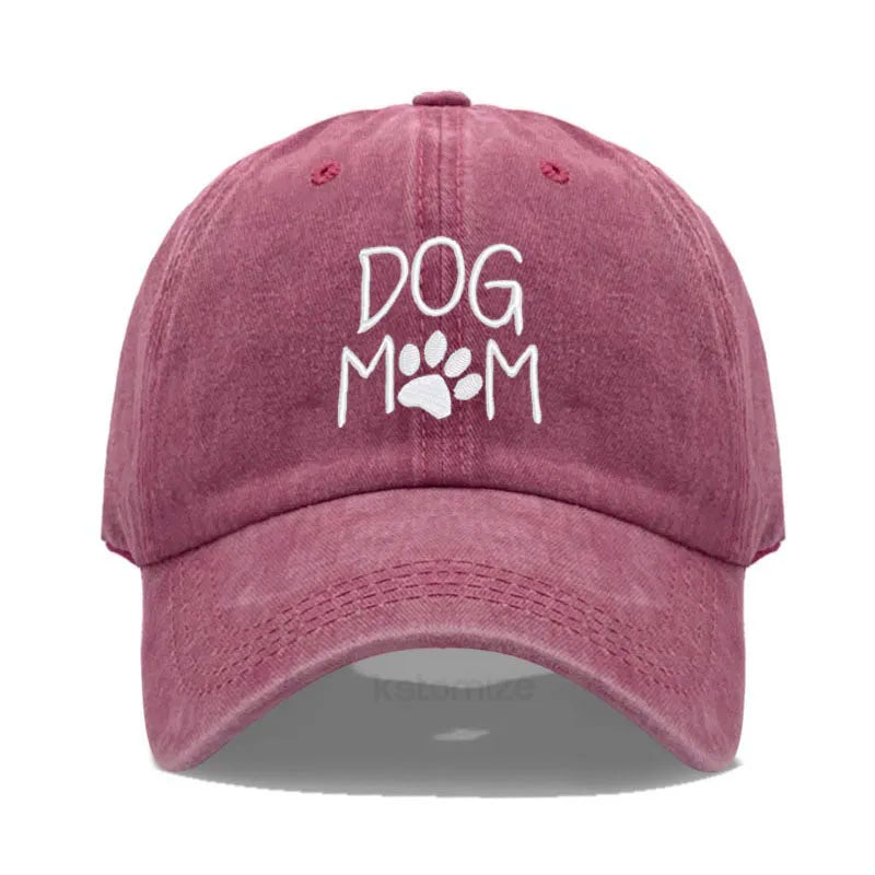 Vintage Washed Cotton DoG MOM Embroidery Baseball Cap For Men Women