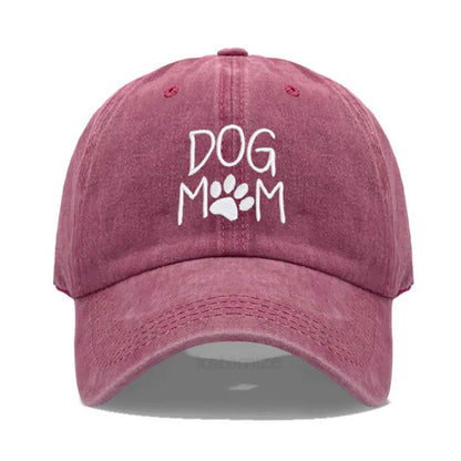 Vintage Washed Cotton DoG MOM Embroidery Baseball Cap For Men Women