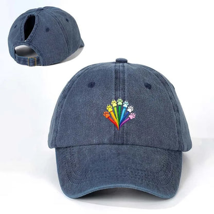 Rainbow Paw Ponytail Baseball Cap