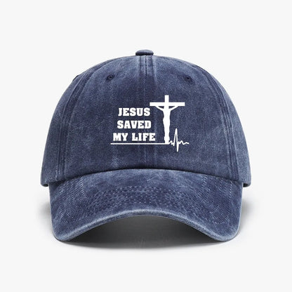 Jesus Saved My Life Hat Christian Washed Denim Baseball Cap
