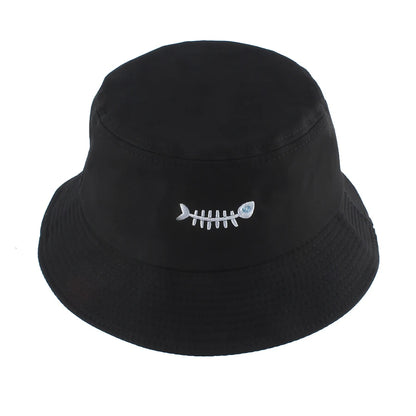 Fashion Street Hip Hop Bucket Hat Women Men Summer Fish Bone Embroidered