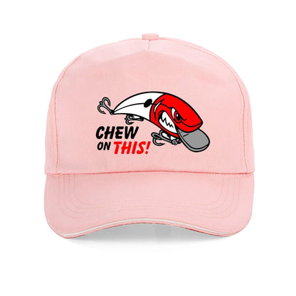 Outdoor Men Fishing Hat Cartoon Funny Chew On This Baseball Cap
