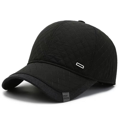 Unisex Square Label Grid Baseball Caps With Ear Thick Winter Thicken Hats Outdoor