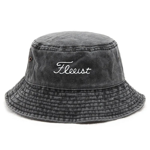 Vintage Washed Bucket Hat Fish Logo Sun Protection Outdoor Casual Hat