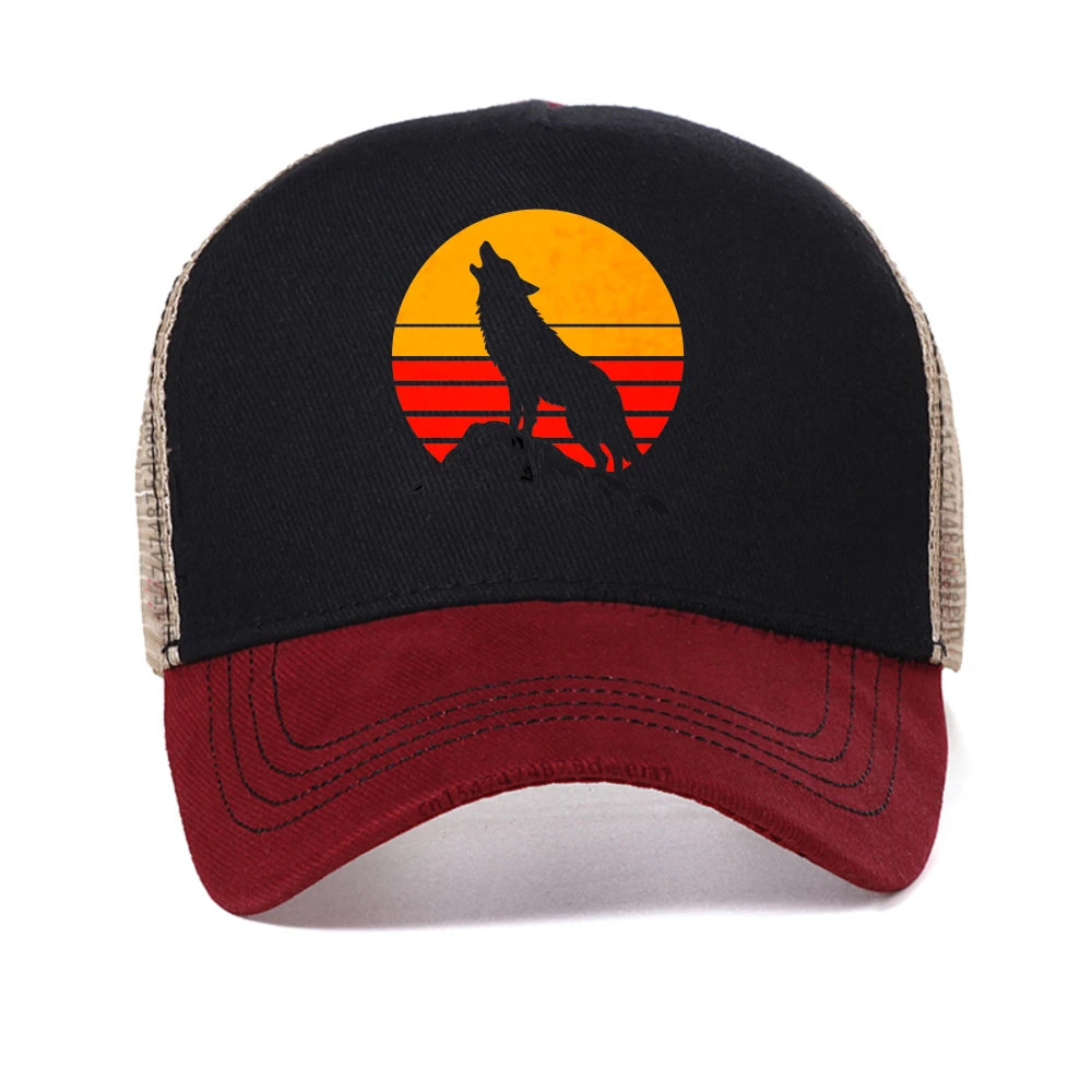 Vintage Wilderness Print Wolf Mesh Baseball Cap