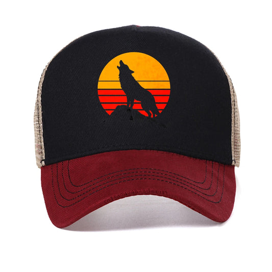 Vintage Wilderness Print Wolf Mesh Baseball Cap