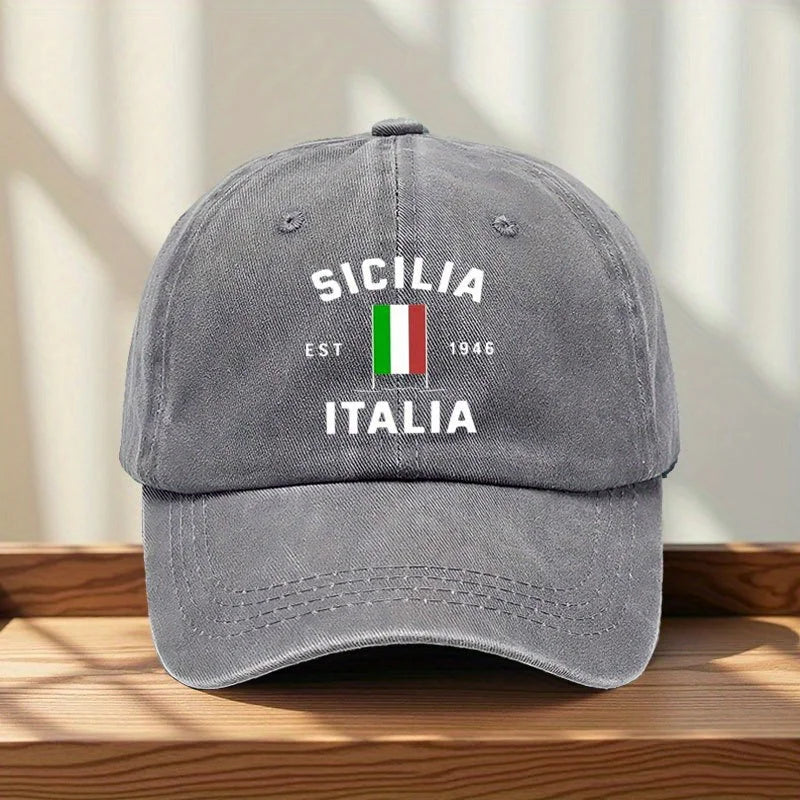 Italian Flag Baseball Cap MAROON With Sicily EST 946
