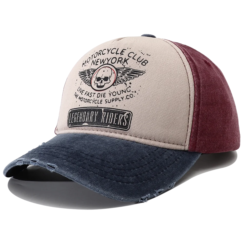 New Punk Motorcycle Cap Casquette Femme Skull Print 5 Panel Baseball Hat Hip Hop New York
